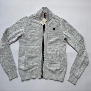 Guess Men’s Full Zip Sweater In Light Grey Size S